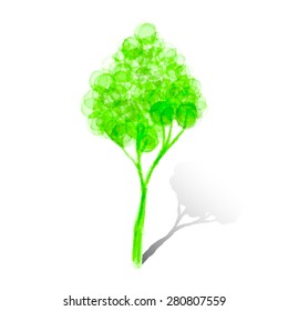 Vector watercolor tree isolated on white background. Watercolor painting of stylized summer tree. Eco design.