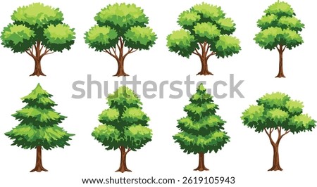 Vector watercolor of tree side view isolated on white background for landscape and architecture 