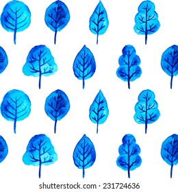 Vector watercolor trees seamless background, Winter and New Year illustration.