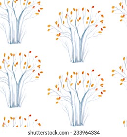 vector watercolor trees seamless pattern. It can be used for wallpaper, fabric design, textile design, cover, wrapping paper, banner, card, background