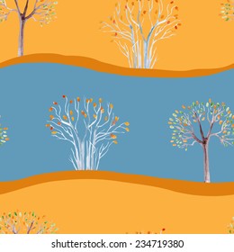 vector watercolor trees seamless pattern. It can be used for wallpaper, fabric design, textile design, cover, wrapping paper, banner, card, background