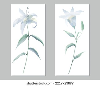 Vektor-Aquarell-Triptychon mit blauen Lilien