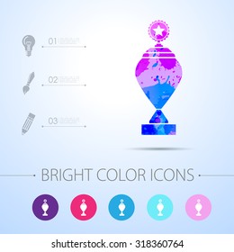Vector watercolor trophy goblet icon with infographic elements . Winner award 