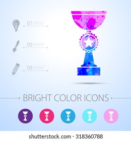 Vector watercolor trophy goblet icon with infographic elements . Winner award 