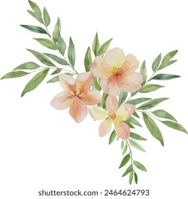 Vector Watercolor tropical bouquet of flowers, green leaves. Template, design elements for greeting cards, invitation, gender party, baby shower, birthday, event, holiday, wedding card, printable, EPS