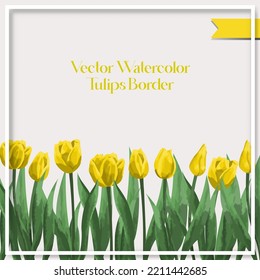 Colección de bordes de tulipanes de acuarela de vectores