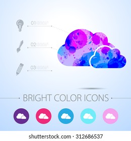 Vector watercolor two clouds icon with infographic elements 