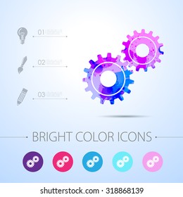 Vector watercolor two cogwheels icon with infographic elements 