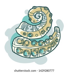 Vector watercolor two hand drawn octopus  tentacles cartoon illustration. Illustration for food packaging, market label, underwater design