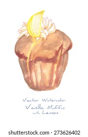 A vector watercolor vanilla muffin with lemon
