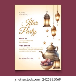 vector watercolor vertical iftar party invitation template