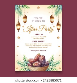 vector watercolor vertical iftar party invitation template