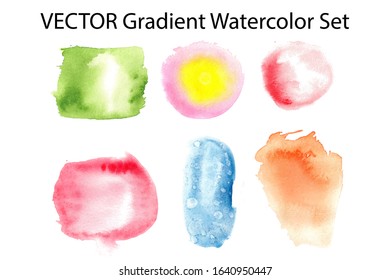 Vector watercolor vibrant set of abstract gradients. Multicolored traced watercolor frames - templates for design on a white background