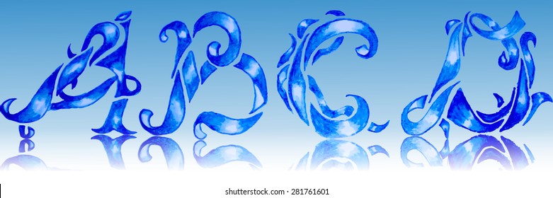 vector watercolor vintage blue letters