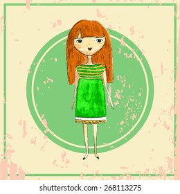 vector watercolor vintage girl