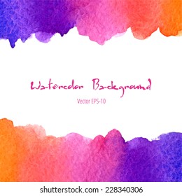 vector watercolor violet, pink and orange gradient background with horizontal center copy space