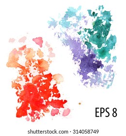 Vector watercolor warm red orange and cold violet blue and green strokes