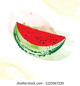 Vector watercolor watermelon slice on white background