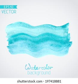 Vector watercolor waves background. Blue watercolour banner isolated on white background. There is place for your text.