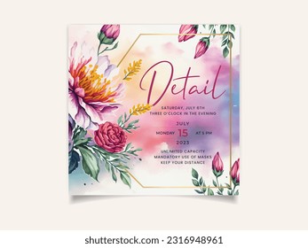 Vector watercolor wedding invitation floral and leaves card template