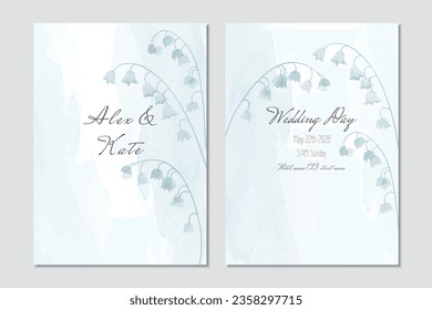 Vector watercolor wedding invitation template with lily of the valley