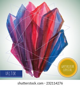 Vector watercolor winter background. Abstract background with winter template, with hand painted crystal 