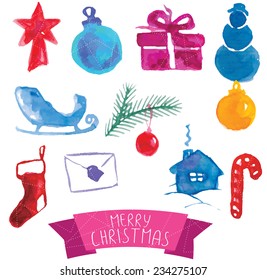 Vector watercolor winter background. Abstract background. Winter template. 