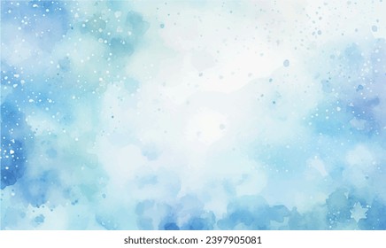 Vector watercolor winter background, snow, winter, blue