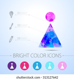 Vector watercolor woman icon with infographic elements 