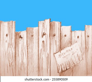 vector watercolor wooden fence