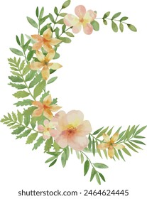 Vector Watercolor wreath Jungle flower frame, palm leaves. Template space for text. Greeting cards, invitation, gender party, baby shower, birthday, event, holiday, wedding card, printable, EPS.