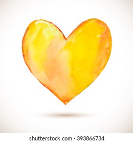 Vector watercolor yellow heart. Colorful abstract texture. Vector design elements. Vintage background. Vector orange spot