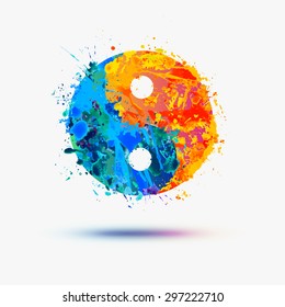 Vector watercolor. Ying yang symbol (harmony and balance)