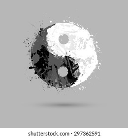 Vector watercolor. Ying yang symbol (harmony and balance)