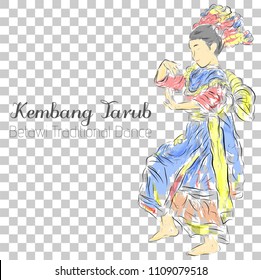 vector watercolor, Young Girl Kembang Tarub, Traditional Betawi Old Jakarta Indonesia Traditional Dancer in Action, at Transparent Effect Background
