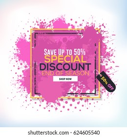 Vector Watercolors with Geometric Frames Style Big Sale Theme Website Banner, Card, Flyer, Tag Ad Design