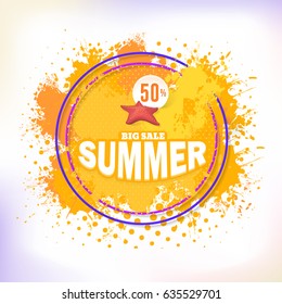 Vector Watercolors with Geometric Frames Style Summer Sale Theme Website Banner, Card, Flyer, Tag Ad Design