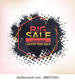 Vector Watercolors with Geometric Frames Style Big Sale Theme Website Banner, Card, Flyer, Tag Ad Design