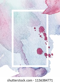 Vector watercolour background with pastel splashes on square frame. Hand drawn design for invitation and sale banner.