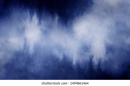 Vector watercolour blur background. Smudges dark blue paint on white. Abstract template.  
