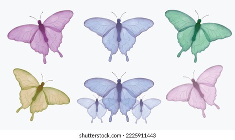 Colección mariposa acuarela vectorial