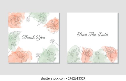 Vector watercolour card template with red poppies and green leaves