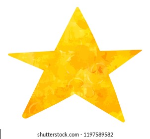 A vector and watercolour drawing of a golden star, isolated on a white background
