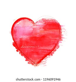 A vector watercolour drawing of a vibrant red heart on a white background