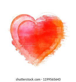 A vector watercolour drawing of a vibrant red heart on a white background, a Valentine Day frame or wedding invitation design template with copy space