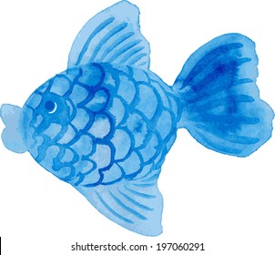 Vector water-colour fish isolated. Background with blue watecolor fish