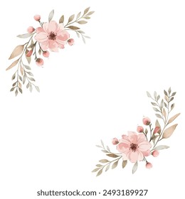 vector watercolour floral banner design. Wedding invitation, thank you card decorative elements