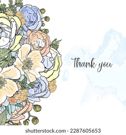 Vector watercolour floral frame with text space. Lettering. For design, printing of postcards, greetings, envelope stickers