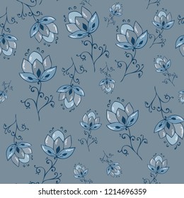 Vector watercolour floral pattern, delicate flowers blue doodle flowers, greeting card template on a white background. Printing on fabric, wallpaper, sheeting paper. asters doodle. hand drawing.