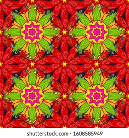 Vector watercolour floral pattern, delicate flowers, red, green and yellow flowers, greeting card template. Beautiful fabric pattern.